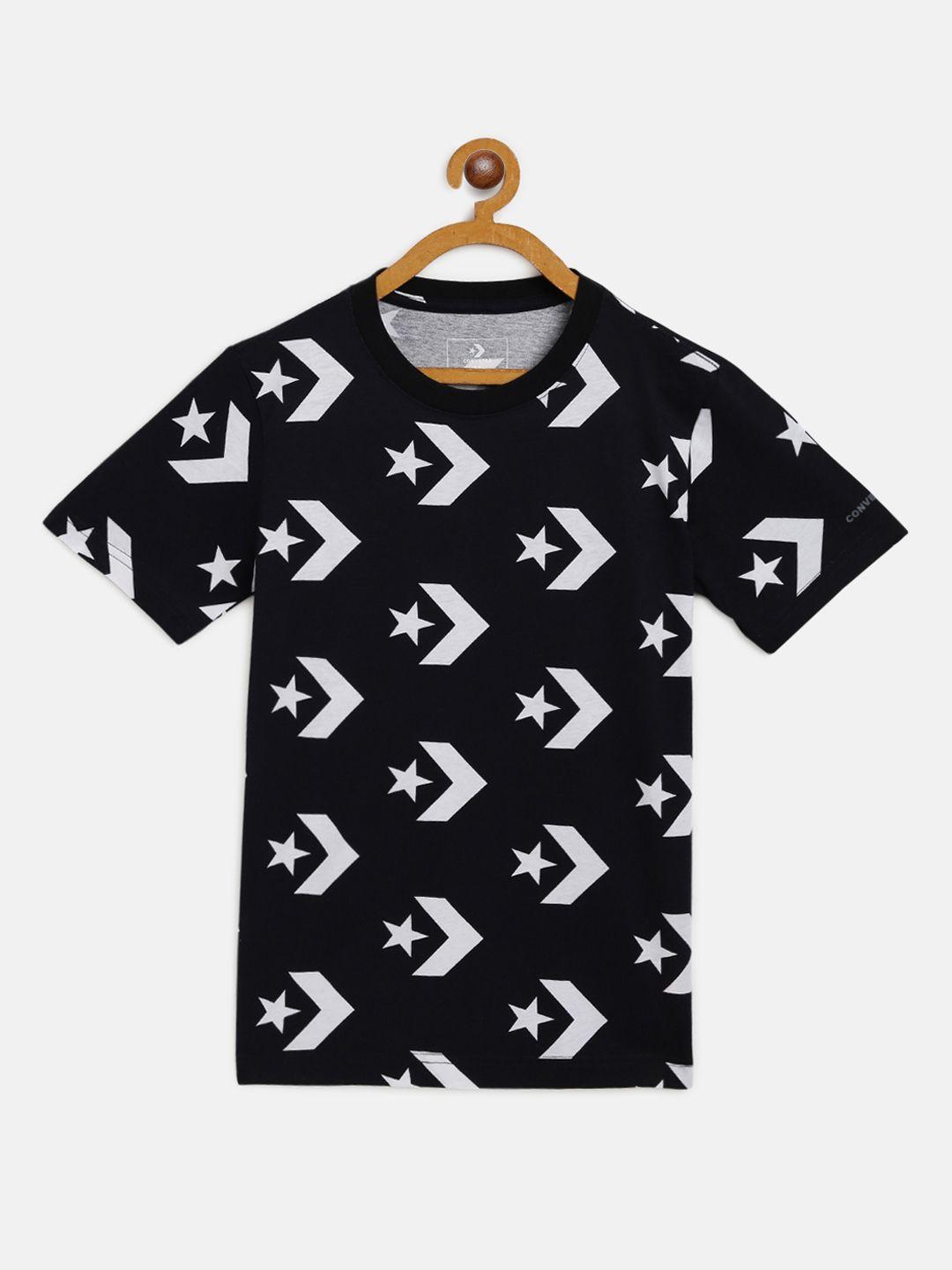 converse boys black  white brand logo printed round neck pure cotton t-shirt