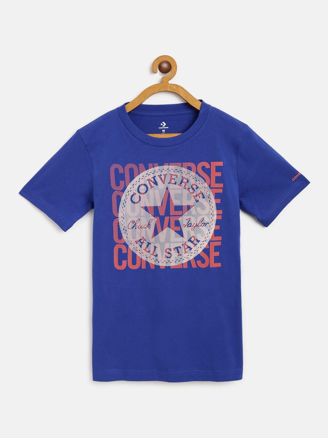 converse boys blue & white brand logo print round neck t-shirt