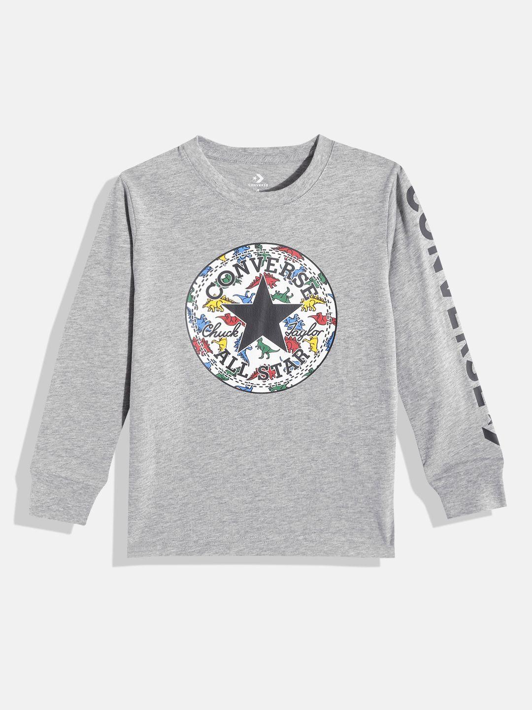 converse boys grey melange & white brand logo printed t-shirt