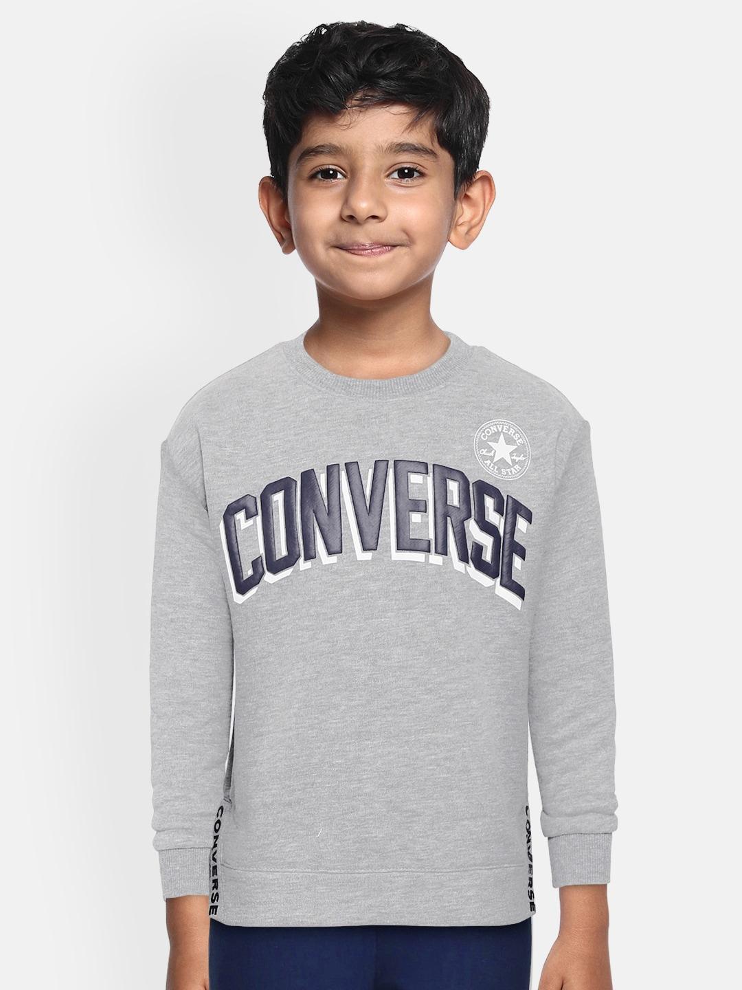 converse boys grey melange brand logo print sweatshirt