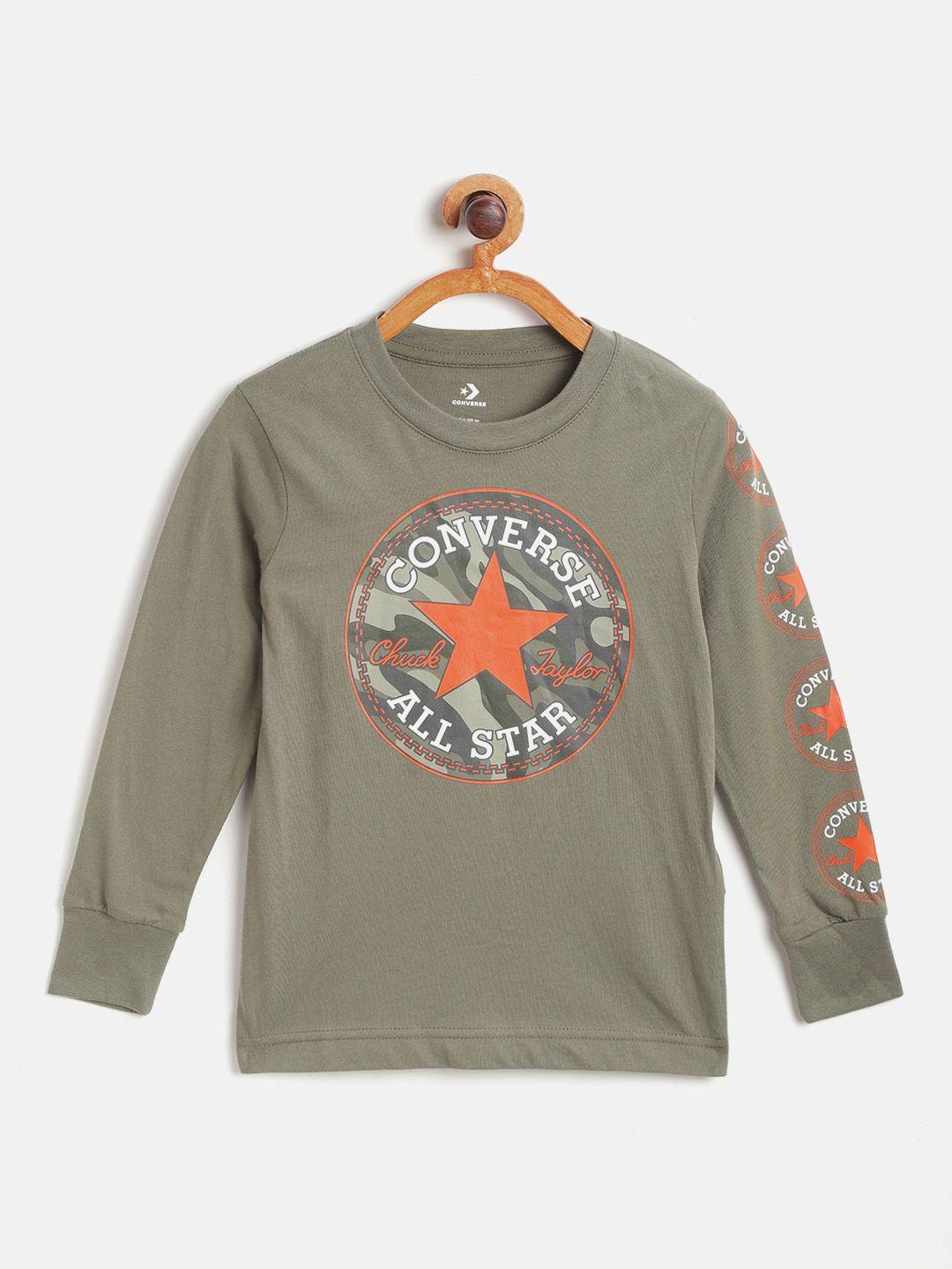 converse boys olive green cotton brand logo printed t-shirt