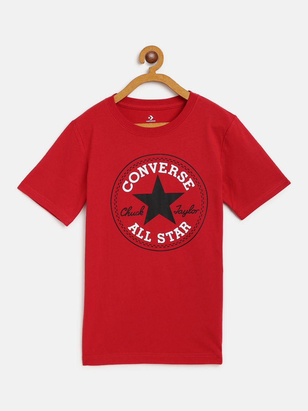 converse boys red brand logo print round neck t-shirt