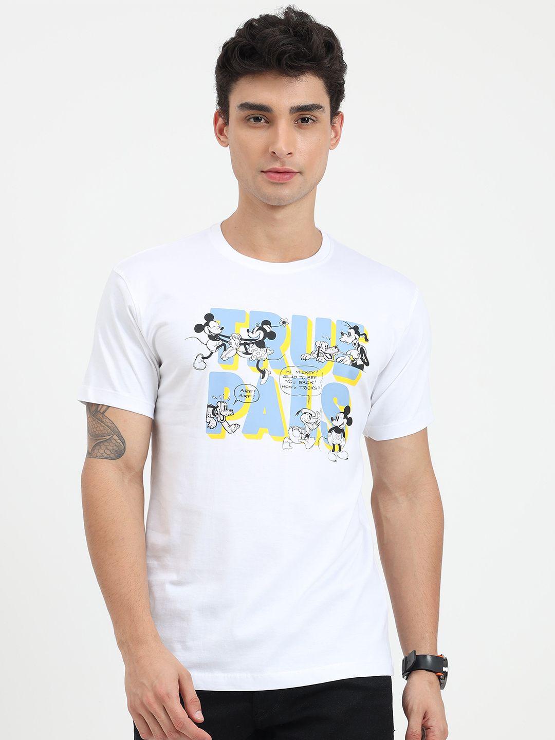 cooft men white mickey mouse printed pure cotton t-shirt