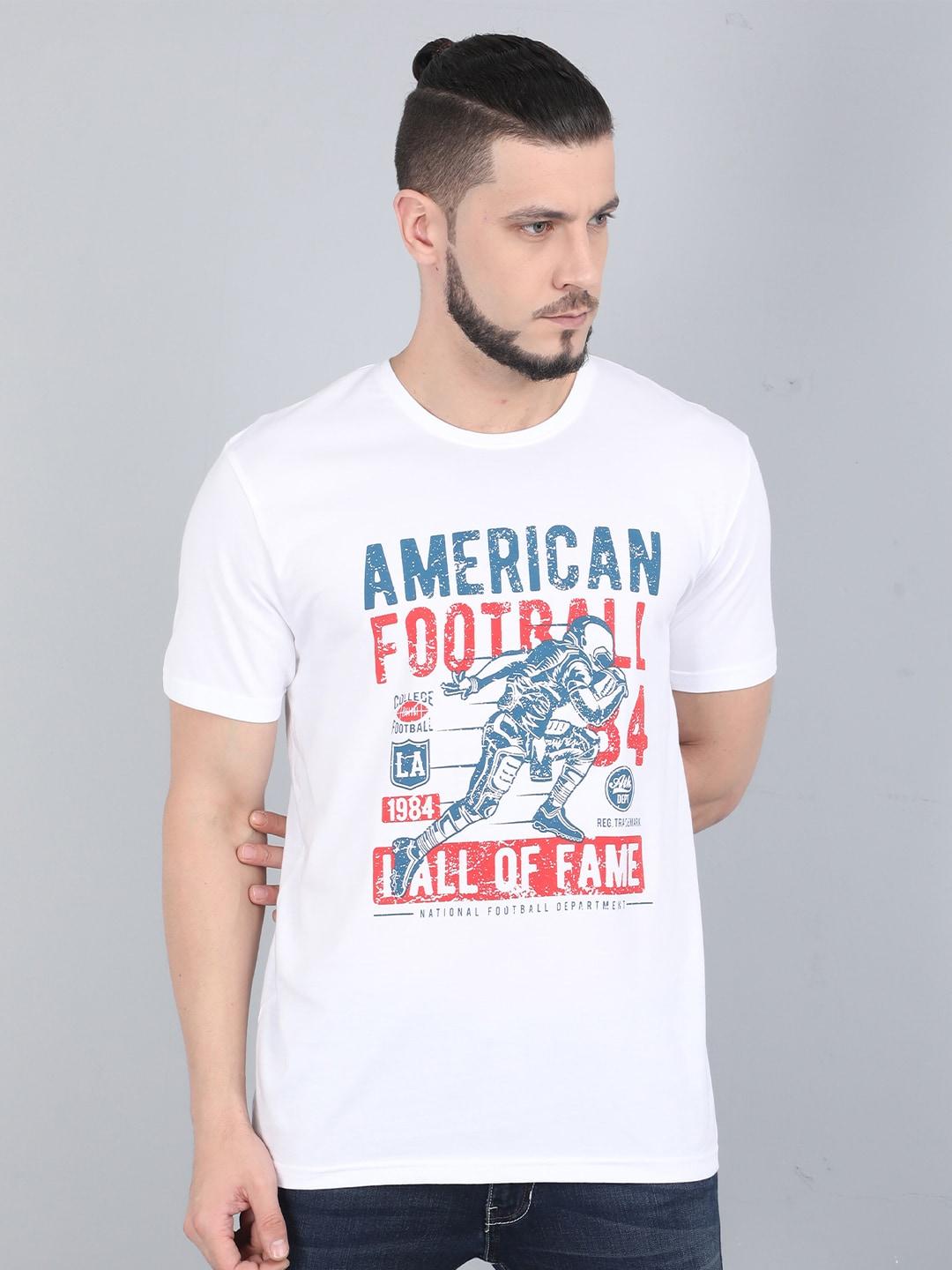 cooft men white typography printed pure cotton t-shirt