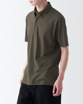 cool touch pique short-sleeve button-down polo t-shirt