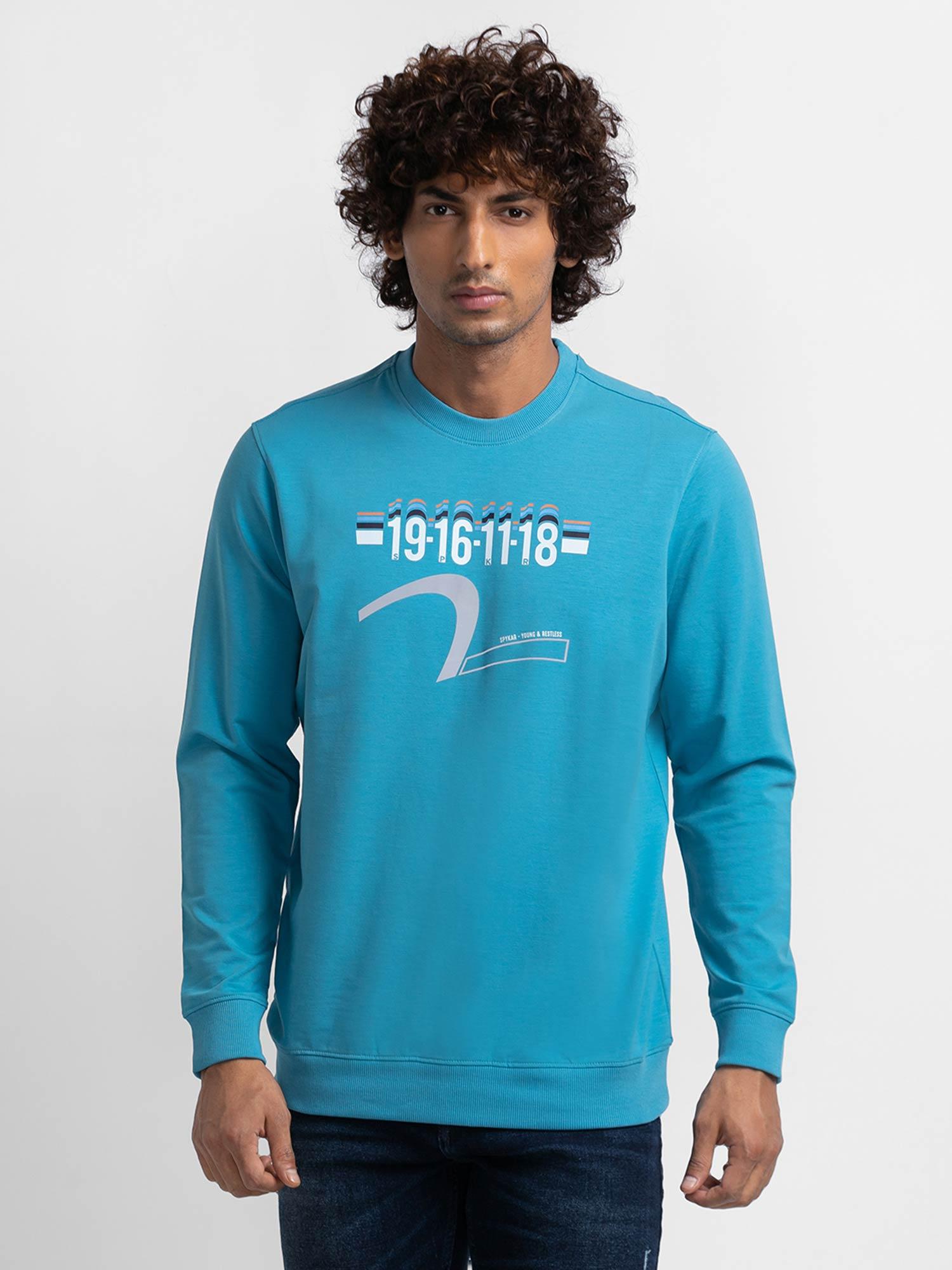 cool blue cotton full sleeve round neck sweatshirt for men