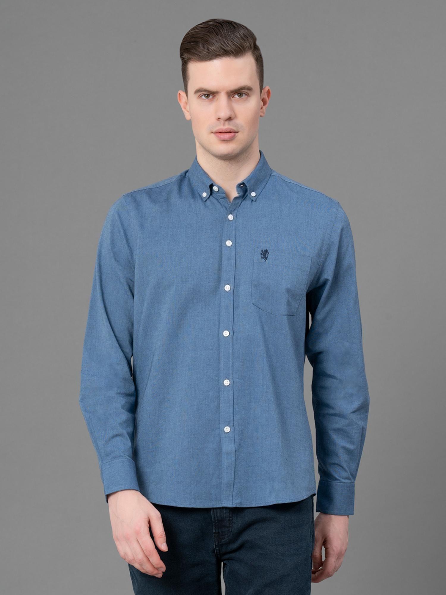 cool blue pure cotton oxford solid mens shirt