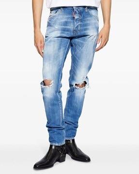 cool guy mid-wash distressed slim fit jeans