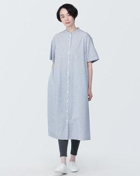 cool touch broadcloth stand collar short sleeve dress