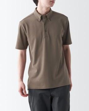 cool touch pique short-sleeve button down polo shirt