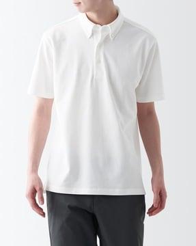 cool touch pique short-sleeve button-down polo t-shirt