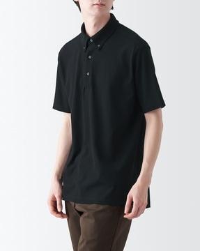 cool touch pique short-sleeve button-down polo t-shirt