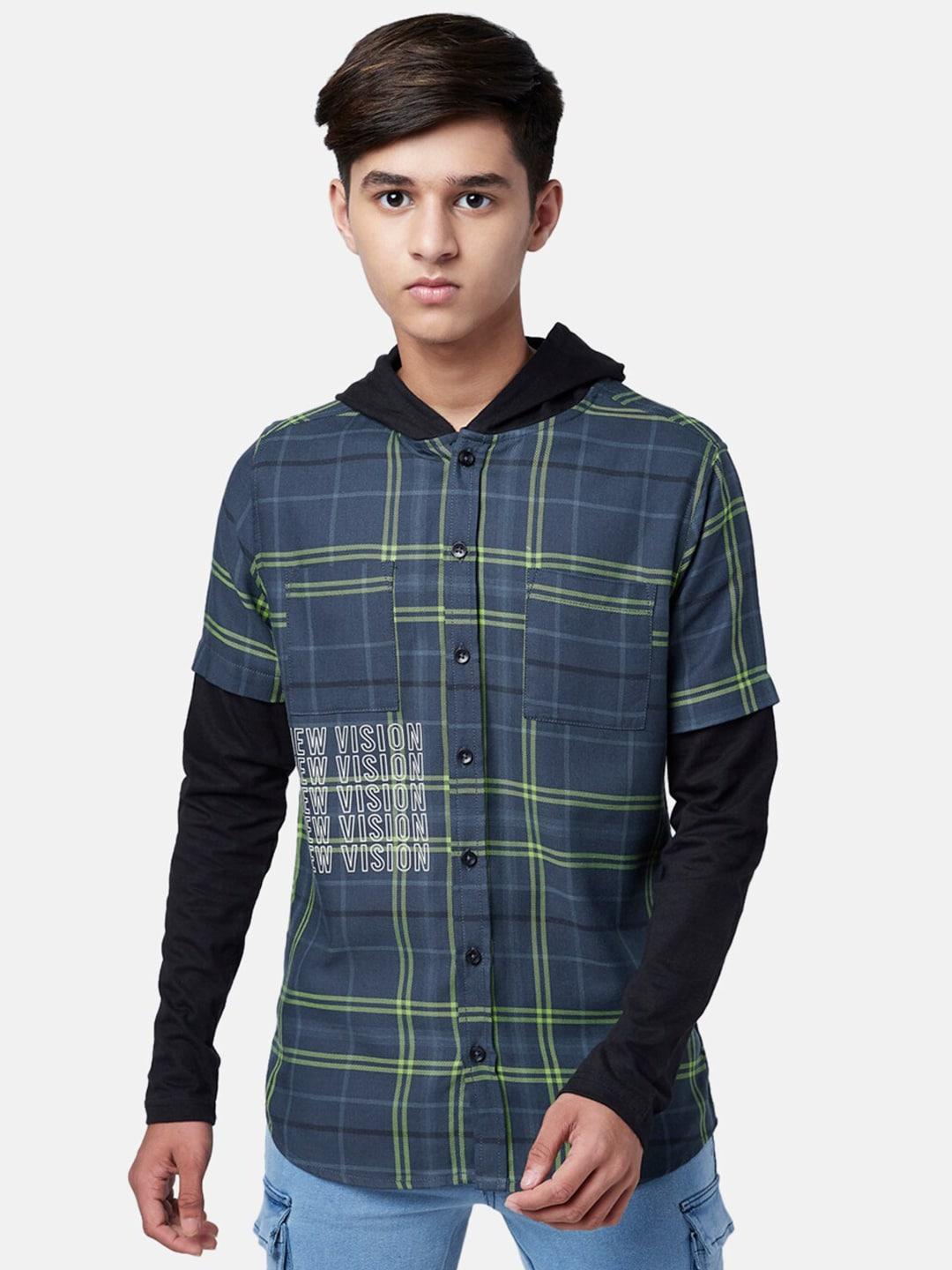 coolsters by pantaloons boys blue & green checked cotton casual shirt