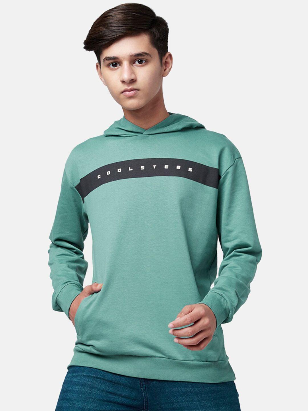 coolsters by pantaloons boys green printed hooded cotton sweatshirt