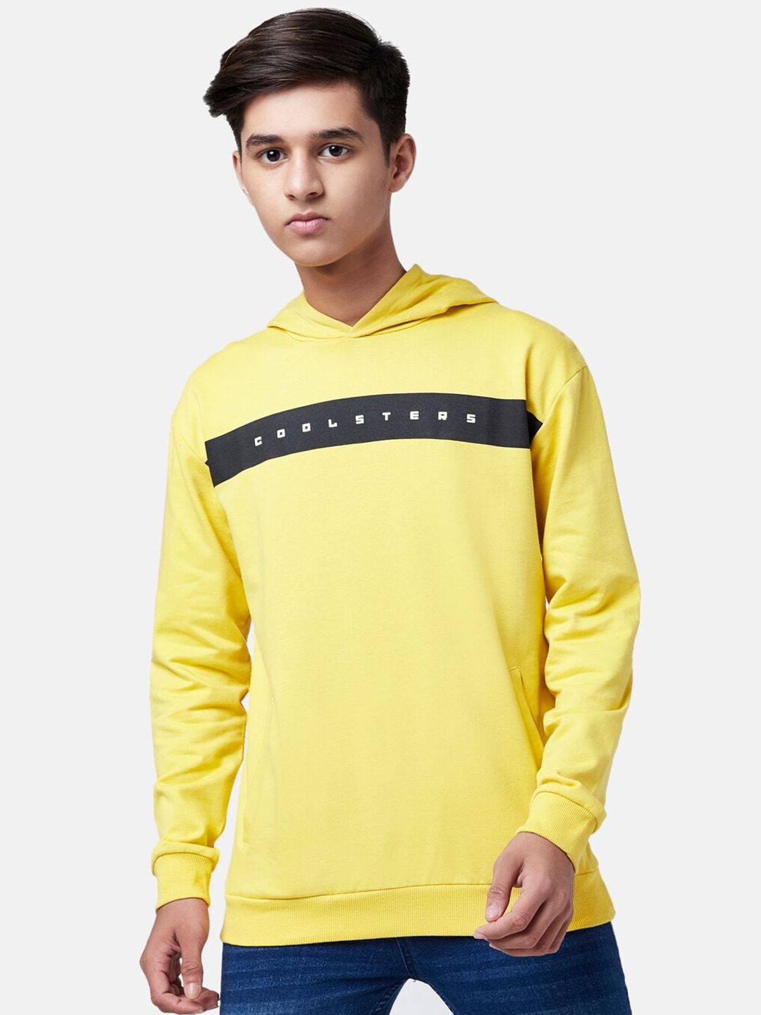 coolsters by pantaloons boys mustard printed hooded sweatshirt