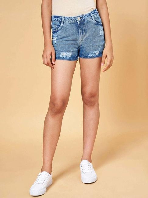 coolsters by pantaloons kids blue cotton distressed shorts