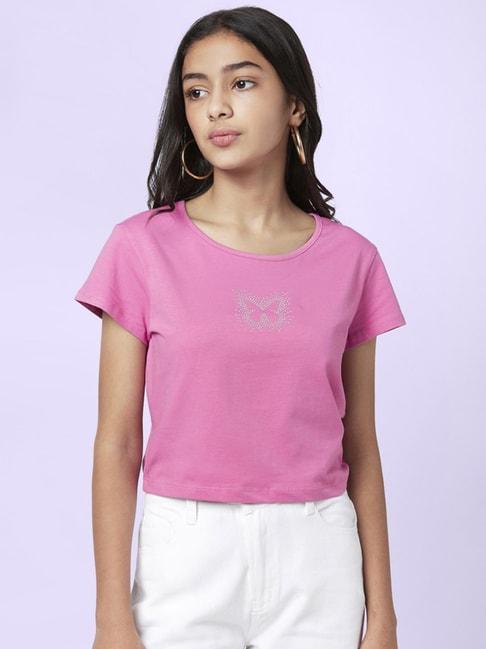 coolsters by pantaloons kids pink cotton printed t-shirt
