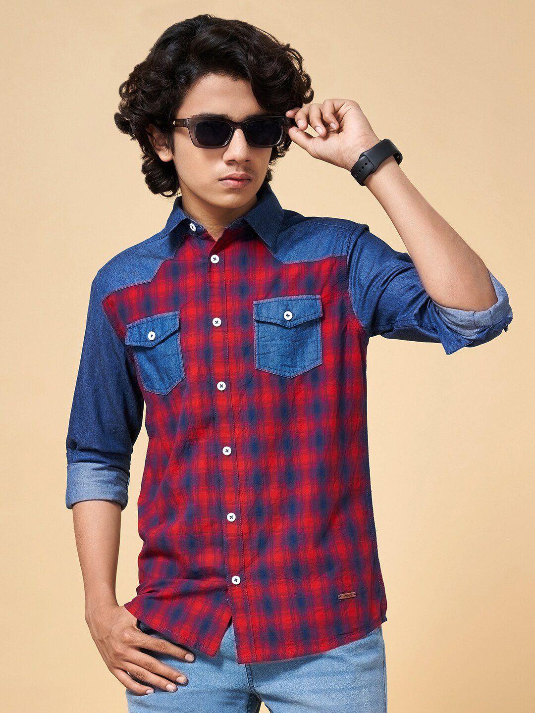 coolsters by pantaloons boys red opaque checked casual shirt