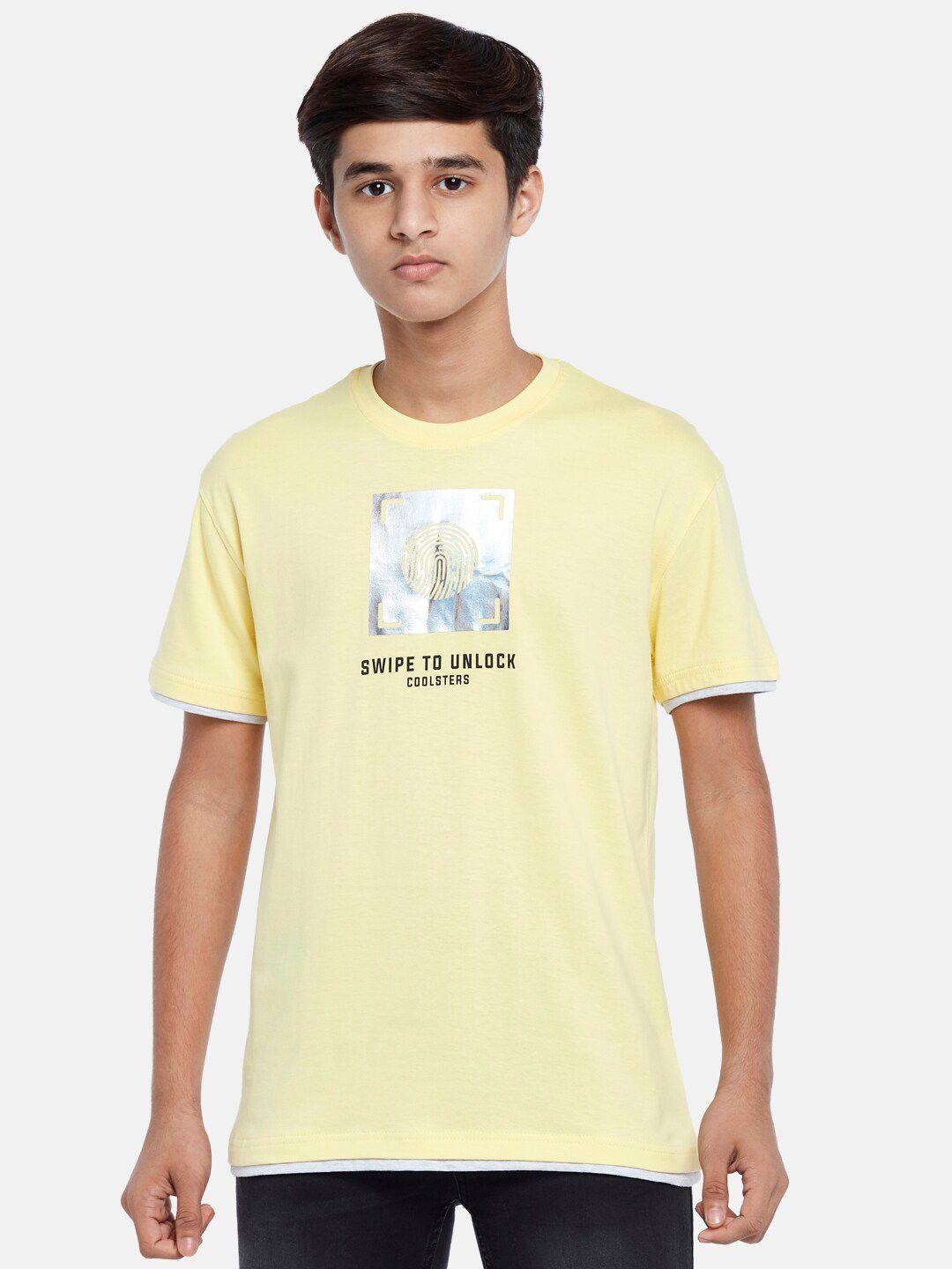 coolsters by pantaloons boys yellow typography printed cotton t-shirt