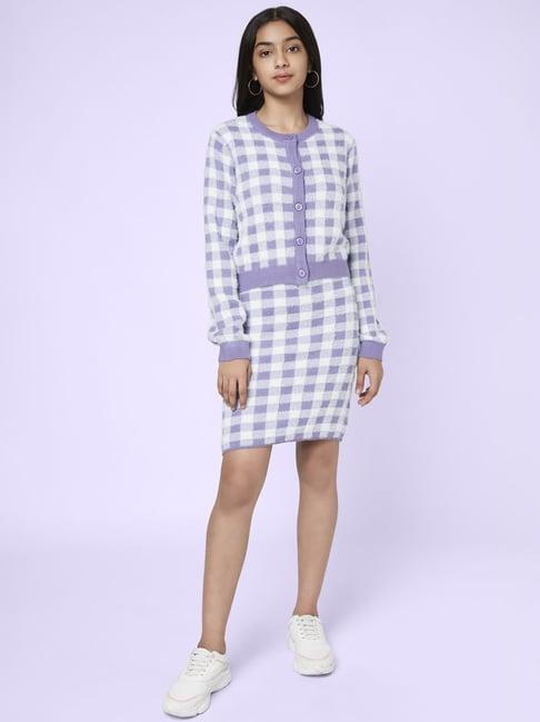 coolsters by pantaloons kids lilac & white chequered full sleeves sweater