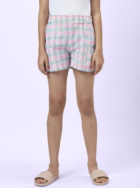 coolsters by pantaloons kids pink & blue cotton chequered shorts