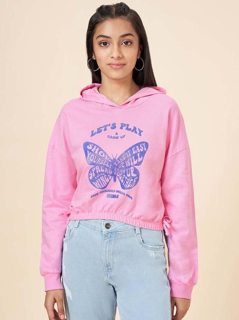 coolsters by pantaloons kids pink & blue cotton printed full sleeves sweatshirt