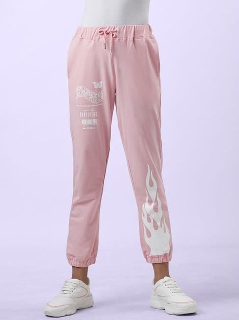 coolsters by pantaloons kids pink & white cotton printed joggers