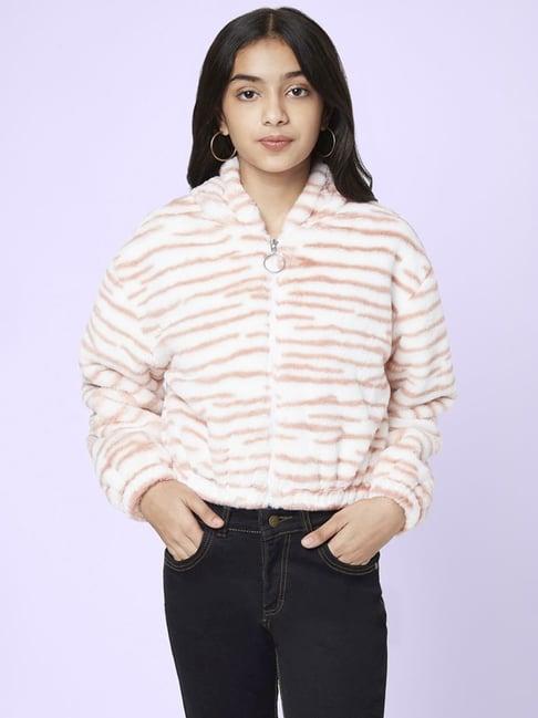 coolsters by pantaloons kids white & pink cotton striped full sleeves sweatshirt