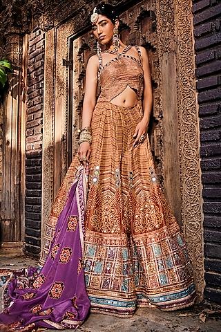 copper brown embroidered anarkali set