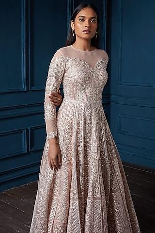 copper embroidered gown with dupatta