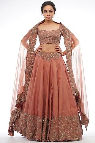 copper embroidered layered lehenga set