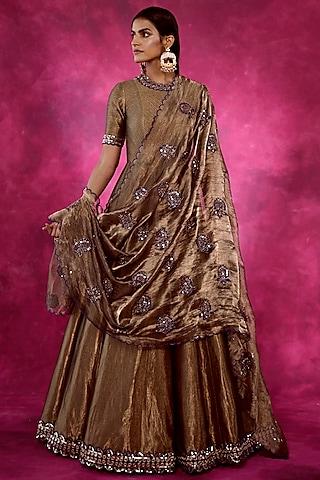 copper hand embroidered anarkali set