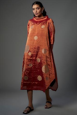 copper handwoven chanderi tissue asymmetric dress
