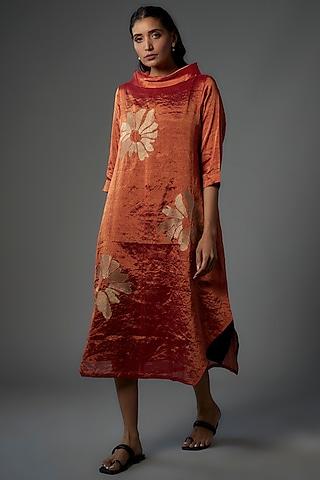 copper handwoven chanderi tissue asymmetric dress