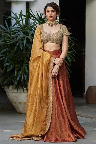 copper pure crush tissue lehenga set