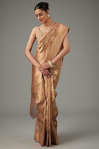 copper pure tissue silk banarasi zari embroidered saree set