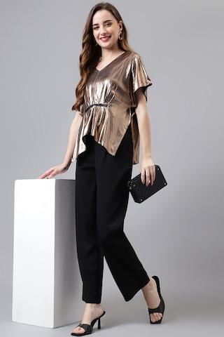 copper solid casual short sleeves v neck women classic fit kaftan