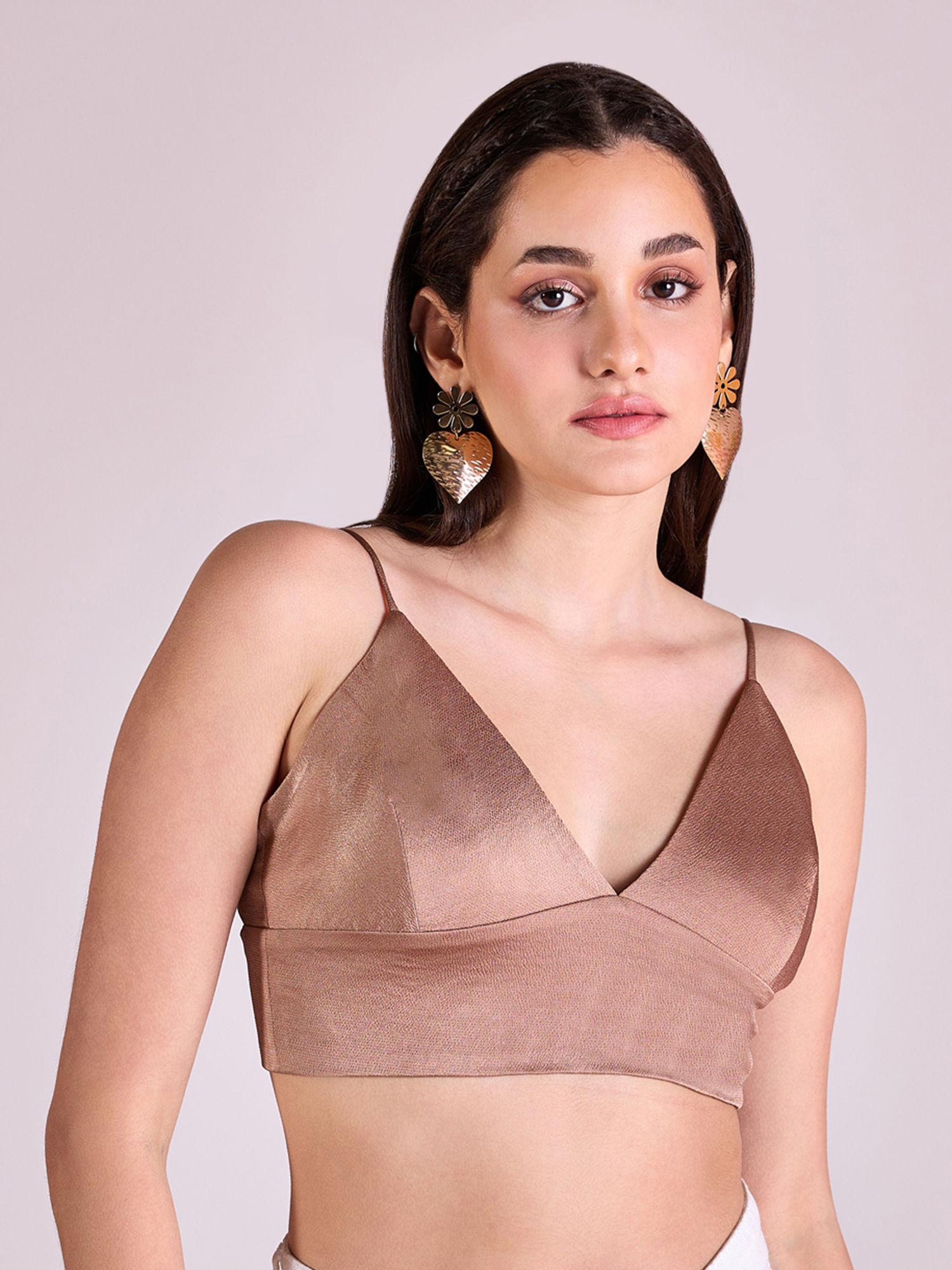 copper solid strappy tie up crop party top