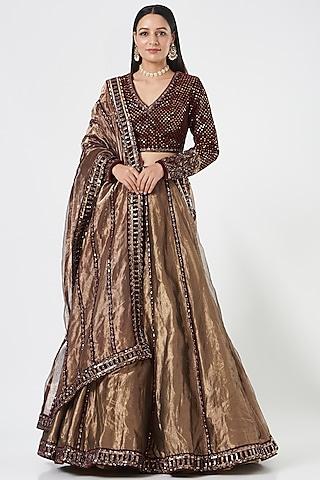 copper tissue lehenga set