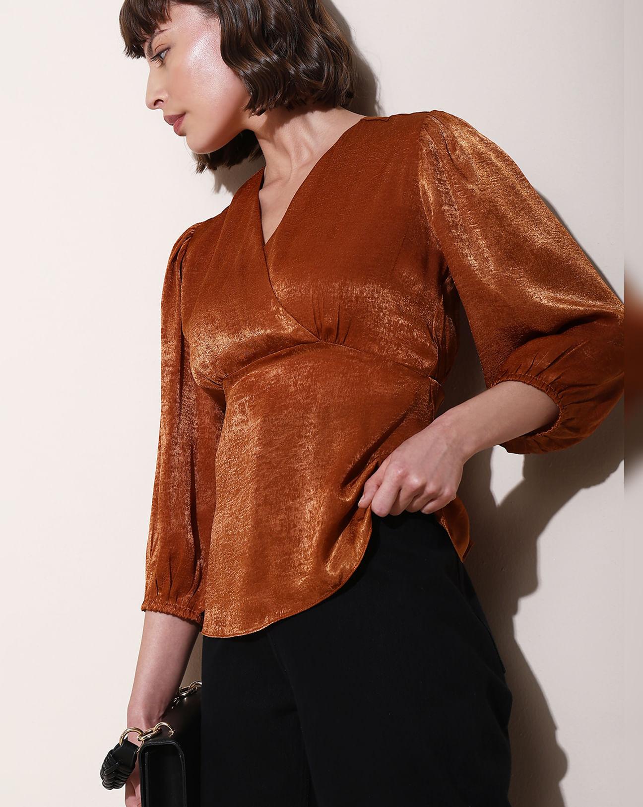 copper velvet satin wrap top