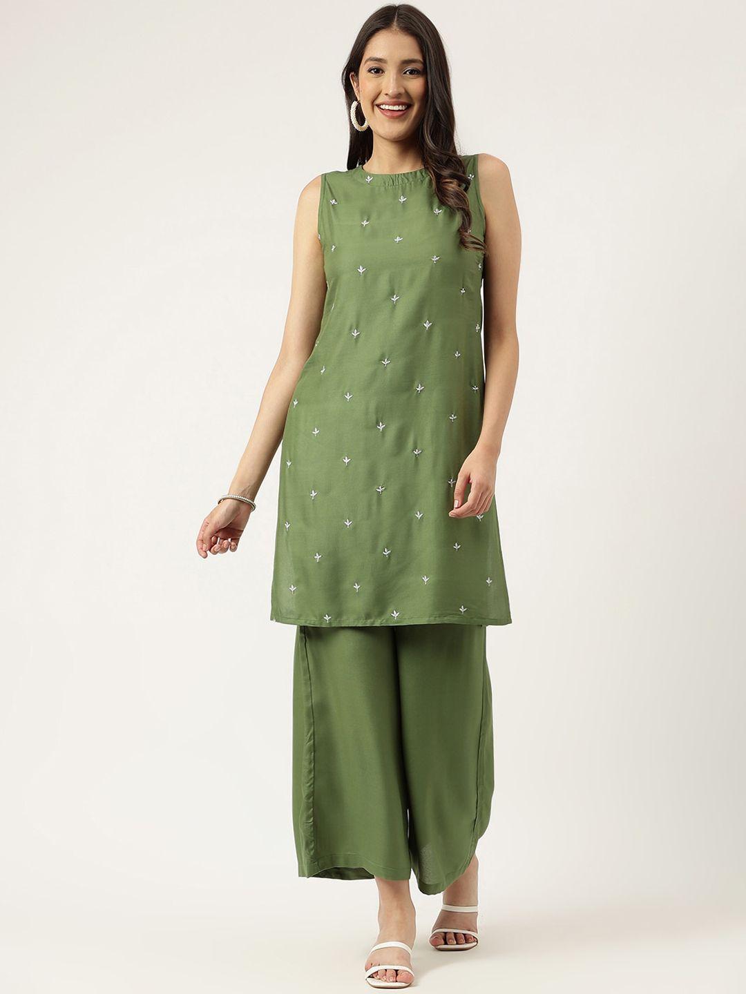 cora ethnic motifs embroidered straight kurta with palazzos