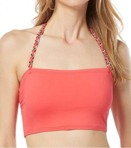coral chain-trim halter bikini top