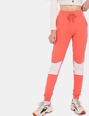 coral high rise contrast paneled joggers