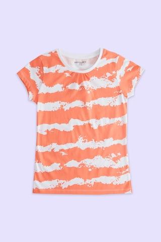 coral printed casual half sleeves round neck girls regular fit t-shirt