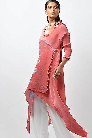 coral printed pleated wrap