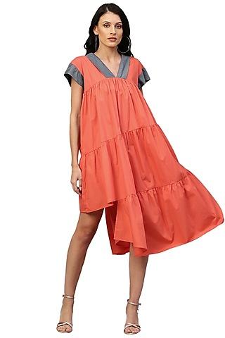 coral & denim blue poplin dress