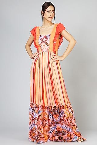 coral & orange striped maxi dress