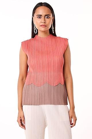 coral & taupe polyester top