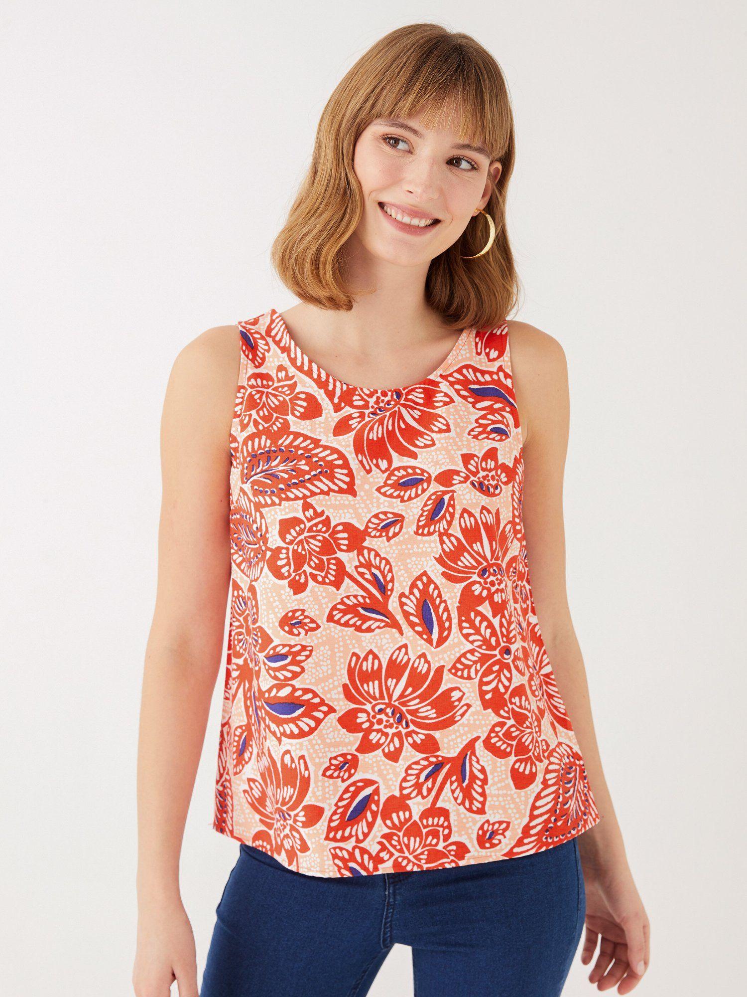 coral all over printed sleeveless top