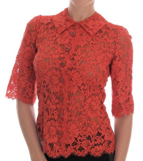 coral button lace shirt